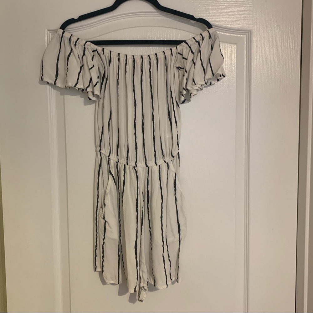 Off the shoulder striped romper